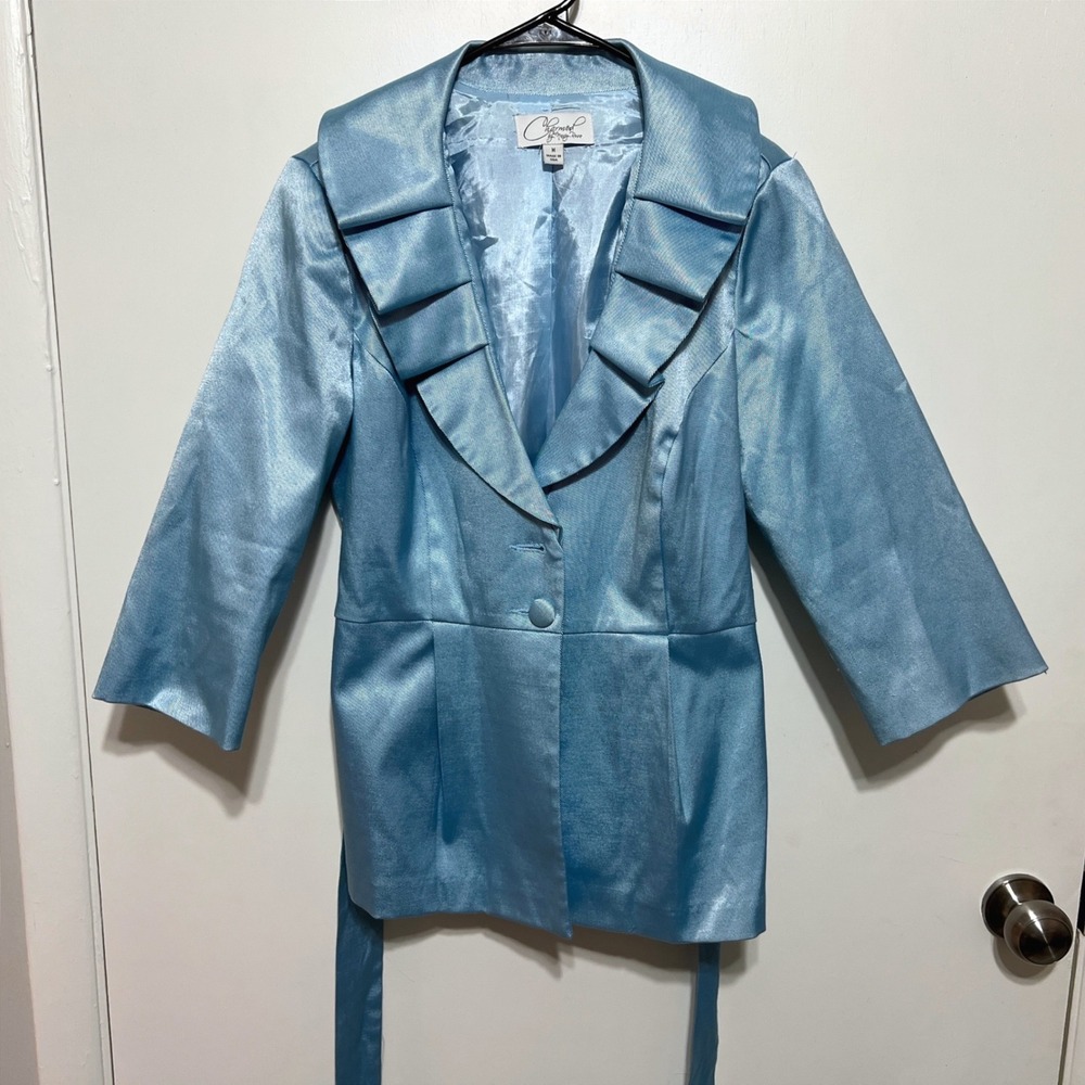 Vintage Charmed by Nancy Rose Womens Blazer Jacket Size M Blue Shimmer 80s‎